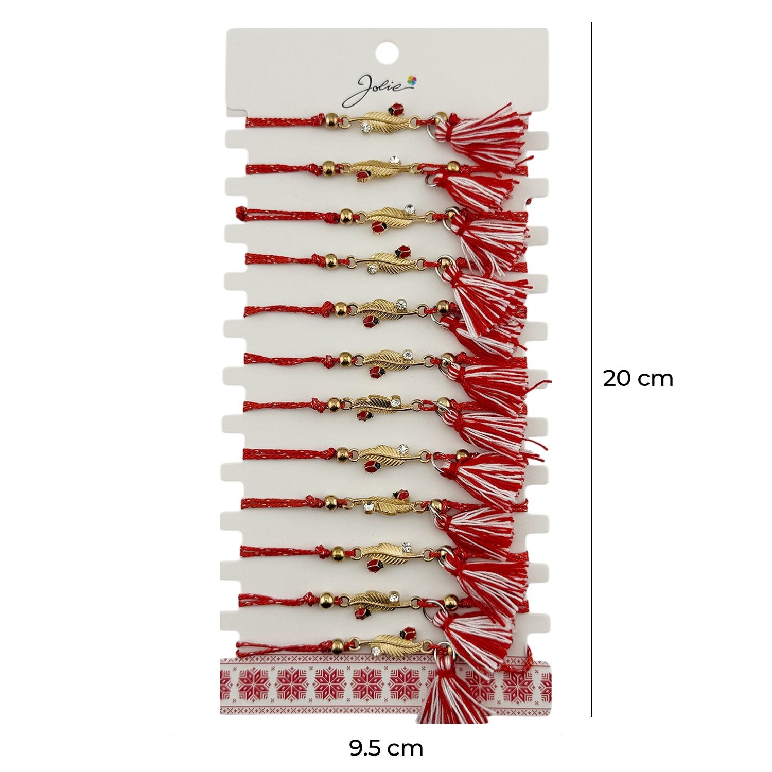 Martisor Bratara cu Ciucure pentru Dama, Jolie, Model Pana cu Buburuza, Set 12 bucati, Pandativ din Inox cu Piatra,