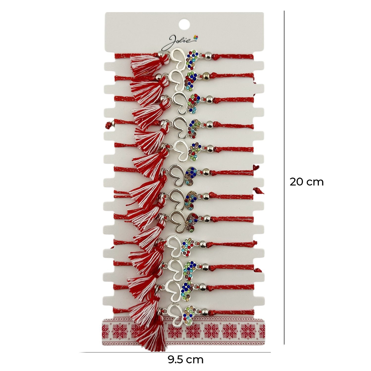 Martisor Bratara cu Ciucure pentru Dama, Jolie, Model Fluture cu Pietre Colorate, Set 12 bucati, Pandativ din Inox,