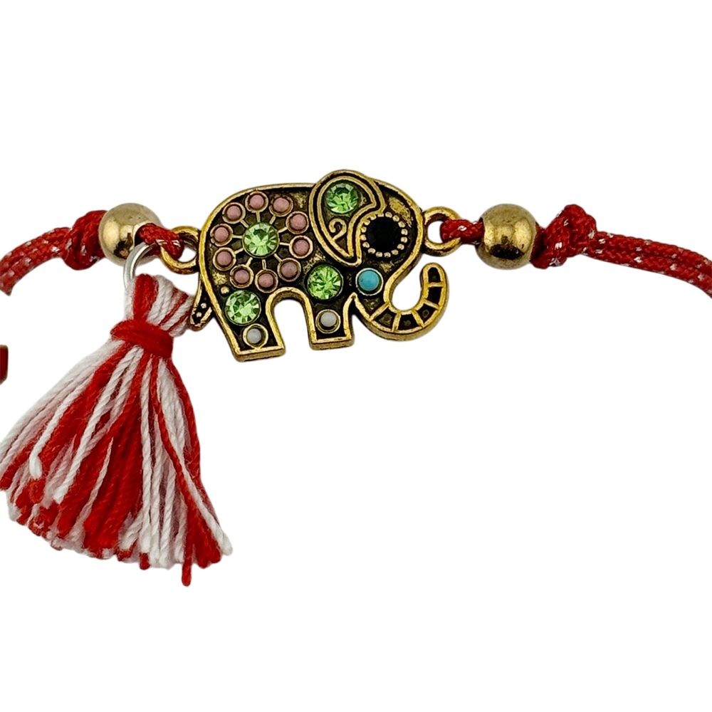Martisor Bratara cu Ciucure pentru Dama, Jolie, Model Elefant cu Pietre Colorate, Set 12 bucati, Pandativ din Inox,