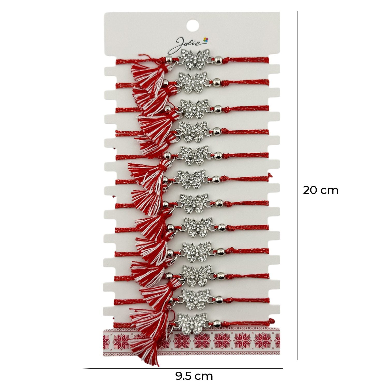 Martisor Bratara cu Ciucure pentru Dama, Jolie, Model Fluture cu Pietre, Set 12 bucati, Pandativ din Inox, Snur