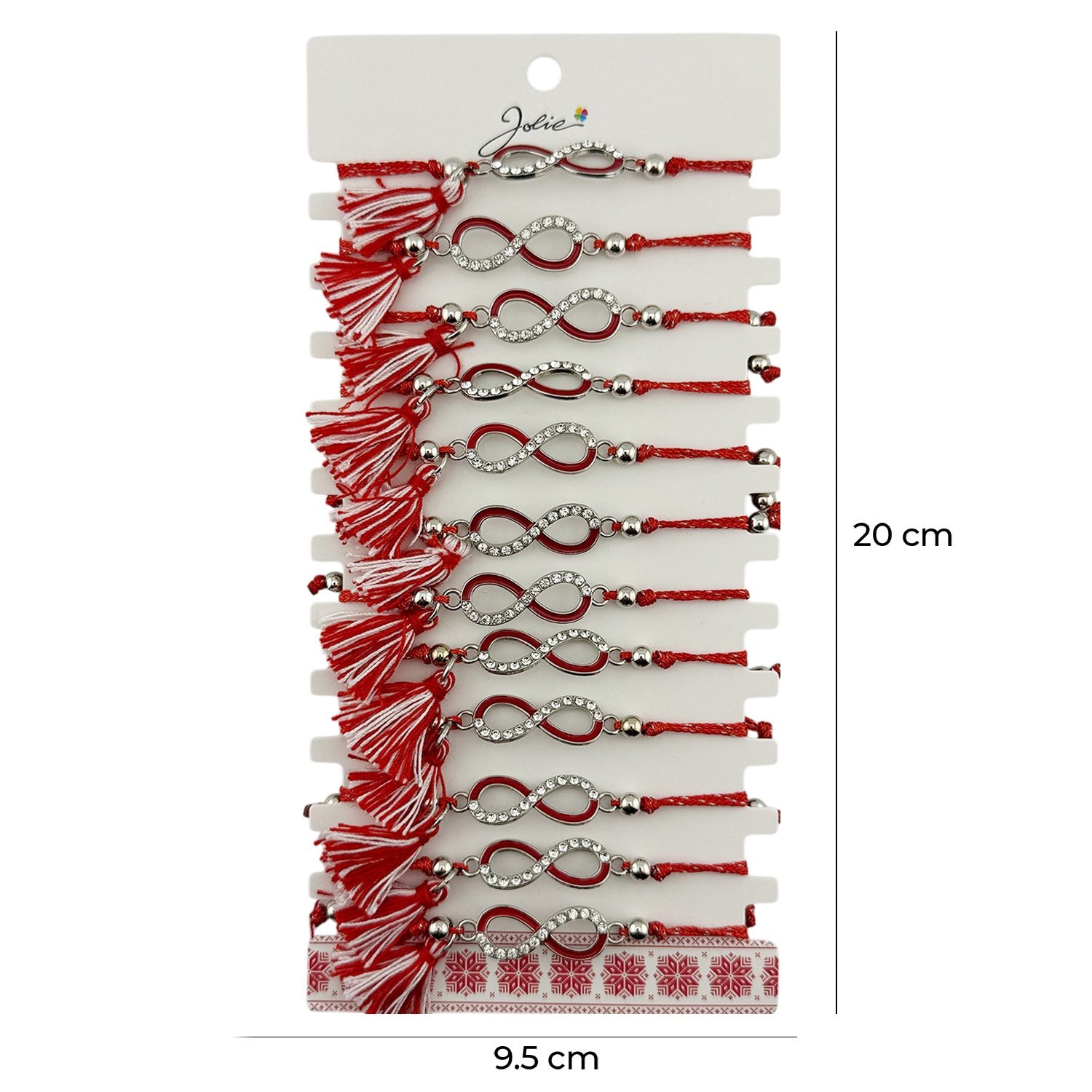 Martisor Bratara cu Ciucure pentru Dama, Jolie, Model Infinit cu Pietre, Set 12 bucati, Pandativ din Inox, Snur