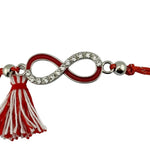 Martisor Bratara cu Ciucure pentru Dama, Jolie, Model Infinit cu Pietre, Set 12 bucati, Pandativ din Inox, Snur