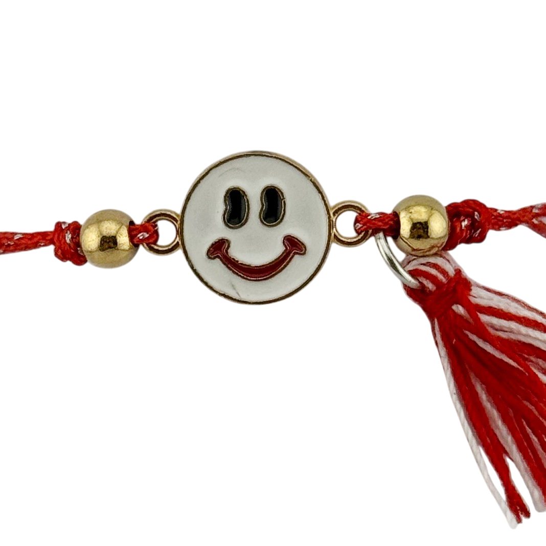 Martisor Bratara cu Ciucure pentru Dama, Jolie, Model Fata Zambitoare, Set 12 bucati, Pandativ din Inox, Snur Reglabil,
