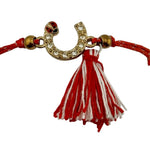 Martisor Bratara cu Ciucure pentru Dama, Jolie, Model Potcoava Buburuza, Set 12 bucati, Pandativ din Inox cu Pietre,