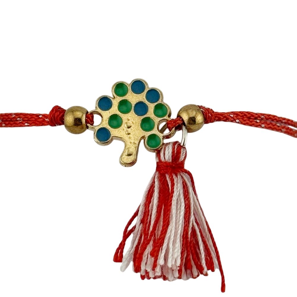 Martisor Bratara cu Ciucure pentru Dama, Jolie, Model Copacul Vietii, Set 12 bucati, Pandativ din Inox, Snur Reglabil,