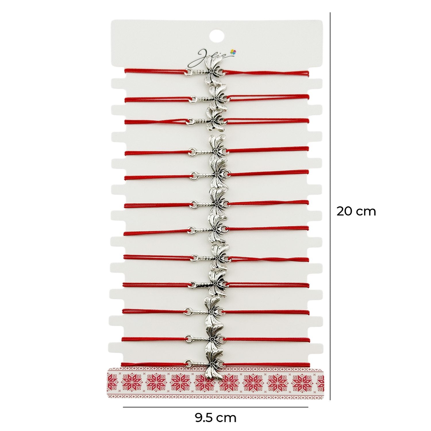 Martisor Bratara Elastica cu Pandantiv din Inox, Jolie, pentru Dama, Set 12 bucati, Snur Rosu Textil, Model Libelula