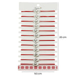 Martisor Bratara Elastica cu Pandantiv din Inox, Jolie, pentru Dama, Set 12 bucati, Snur Rosu Textil, Model Inima Luna