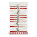 Martisor Bratara Elastica cu Pandantiv din Inox, Jolie, pentru Dama, Set 12 bucati, Snur Rosu Textil, Model Inima