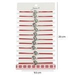 Martisor Bratara Elastica cu Pandantiv din Inox, Jolie, pentru Dama, Set 12 bucati, Snur Rosu Textil, Model Inima