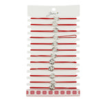 Martisor Bratara Elastica cu Pandantiv din Inox, Jolie, pentru Dama, Set 12 bucati, Snur Rosu Textil, Model Trifoi cu