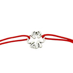 Martisor Bratara Elastica cu Pandantiv din Inox, Jolie, pentru Dama, Set 12 bucati, Snur Rosu Textil, Model Trifoi cu