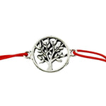 Martisor Bratara Elastica cu Pandantiv din Inox, Jolie, pentru Dama, Set 12 bucati, Snur Rosu Textil, Model Pomul Vietii