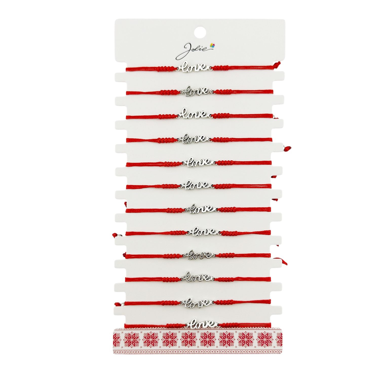 Martisor Bratara Impletita cu Pandantiv din Inox, Jolie, pentru Dama, Set 12 bucati, Snur Rosu Textil, Dimensiune