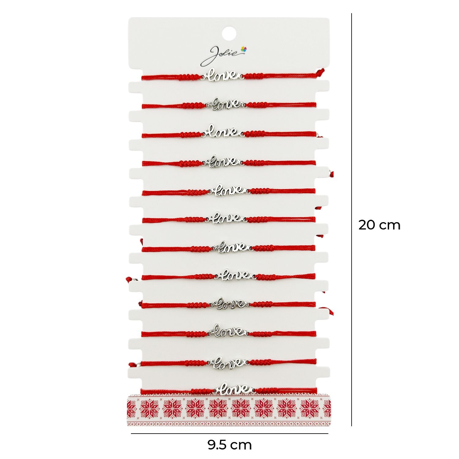 Martisor Bratara Impletita cu Pandantiv din Inox, Jolie, pentru Dama, Set 12 bucati, Snur Rosu Textil, Dimensiune