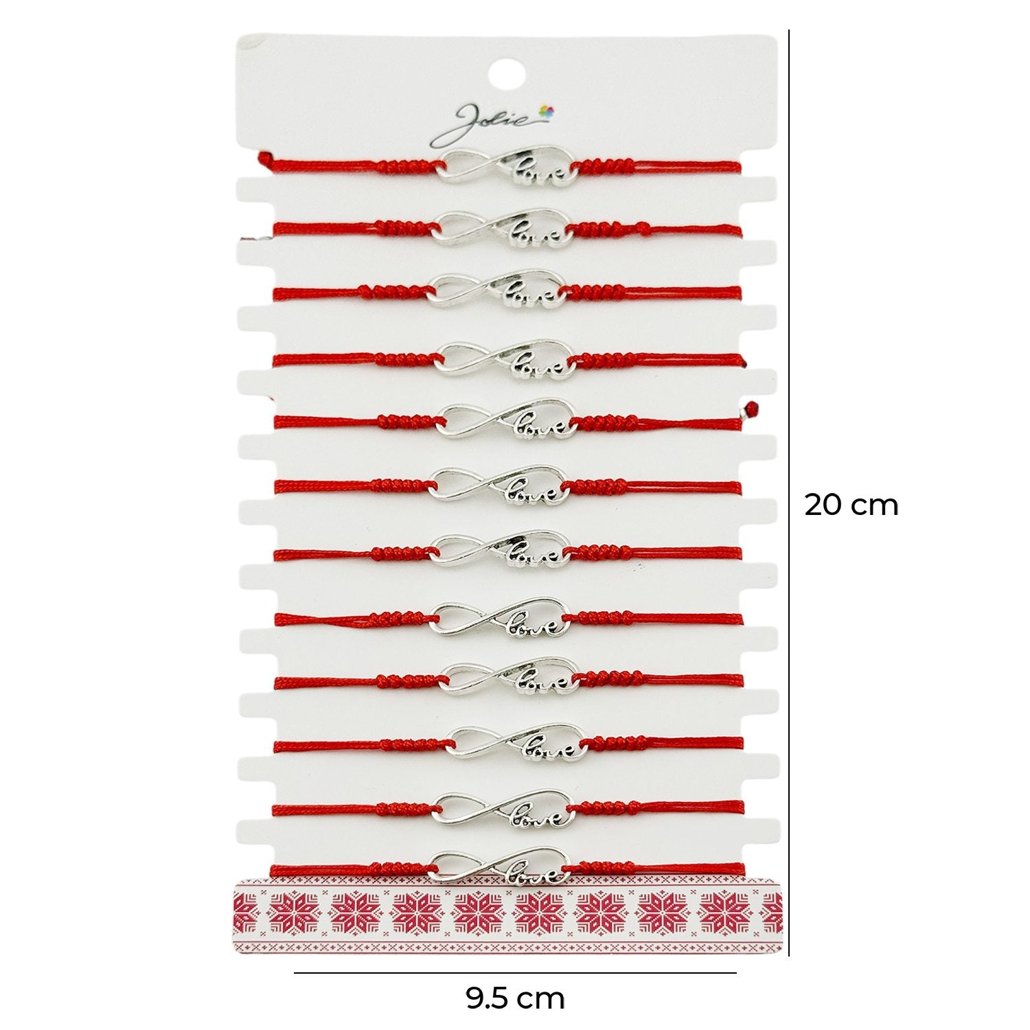 Martisor Bratara Impletita cu Pandantiv din Inox, Jolie, pentru Dama, Set 12 bucati, Snur Rosu Textil, Dimensiune