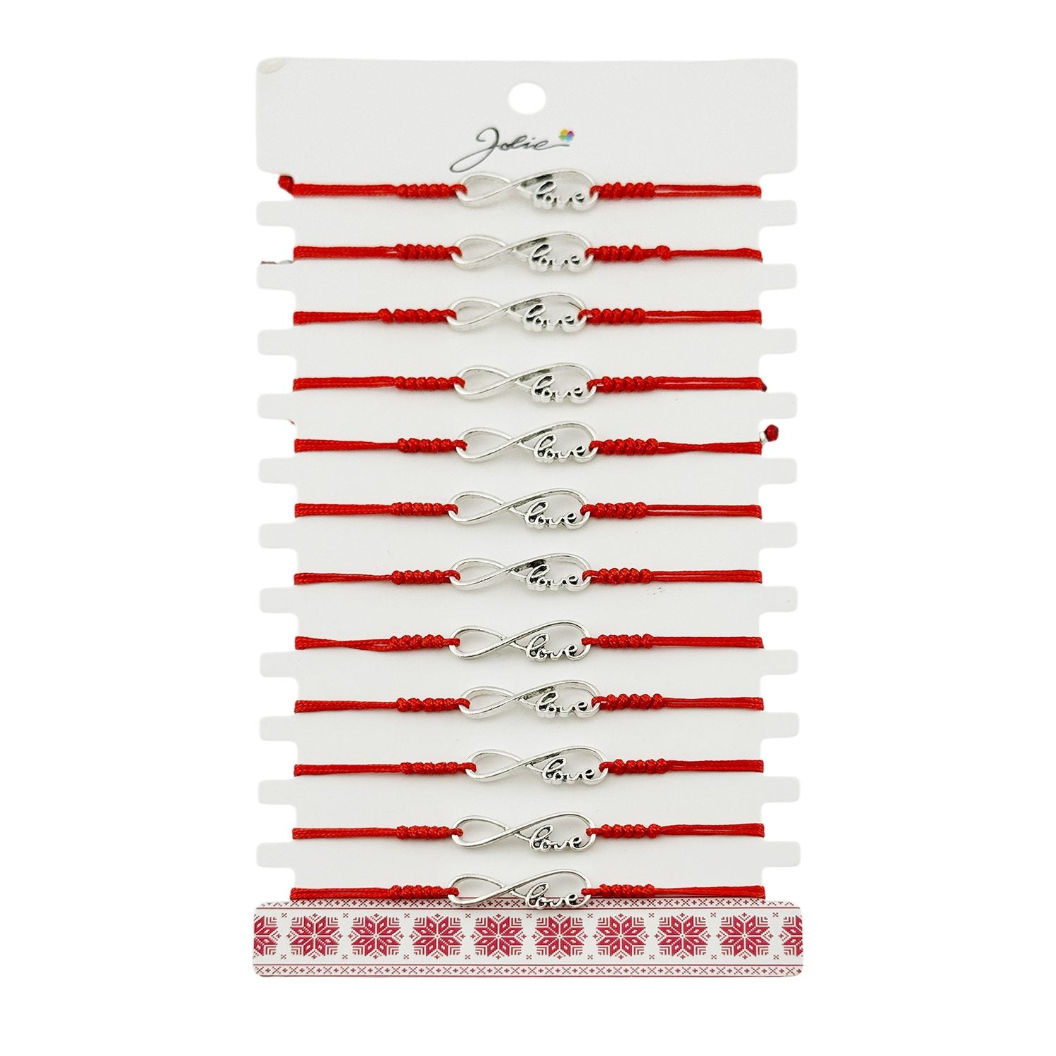 Martisor Bratara Impletita cu Pandantiv din Inox, Jolie, pentru Dama, Set 12 bucati, Snur Rosu Textil, Dimensiune