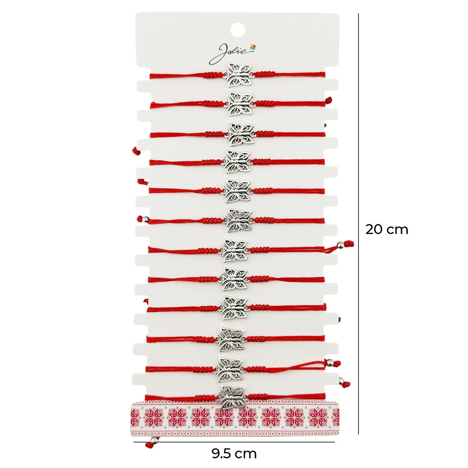 Martisor Bratara Impletita cu Pandantiv din Inox, Jolie, pentru Dama, Set 12 bucati, Snur Rosu Textil, Dimensiune