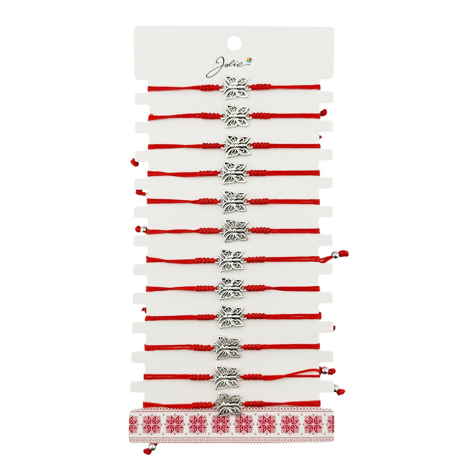 Martisor Bratara Impletita cu Pandantiv din Inox, Jolie, pentru Dama, Set 12 bucati, Snur Rosu Textil, Dimensiune