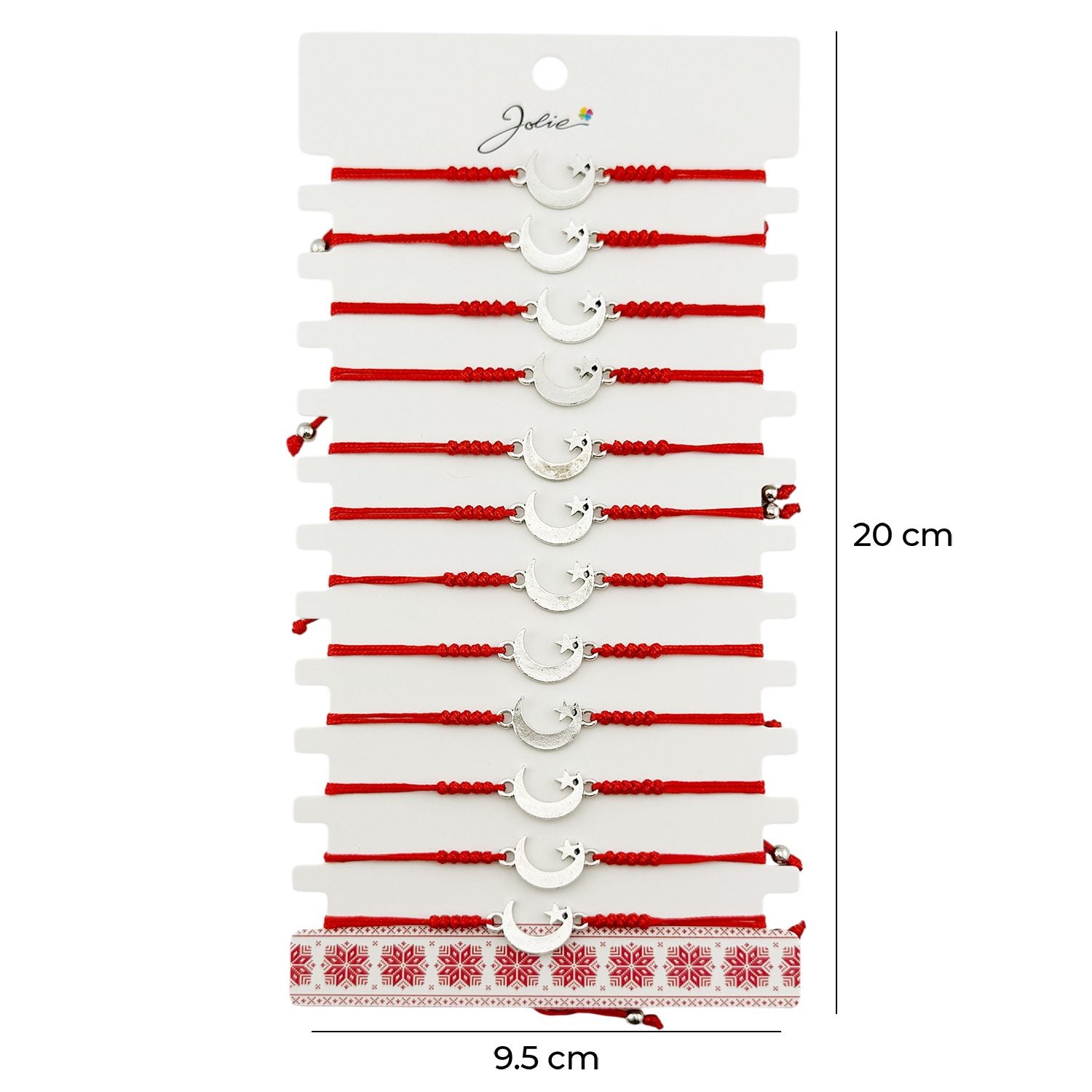 Martisor Bratara Impletita cu Pandantiv din Inox, Jolie, pentru Dama, Set 12 bucati, Snur Rosu Textil, Dimensiune