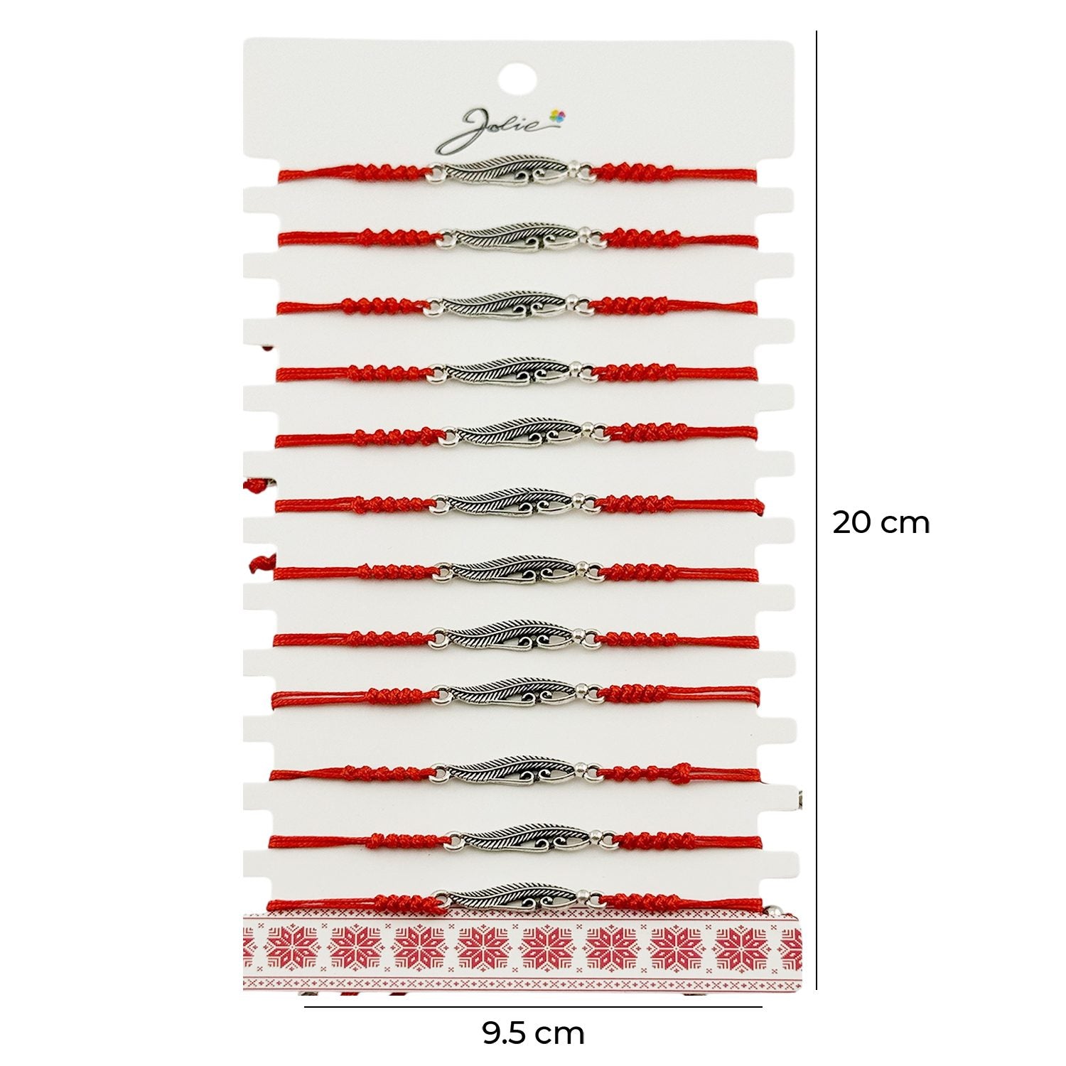 Martisor Bratara Impletita cu Pandantiv din Inox, Jolie, pentru Dama, Set 12 bucati, Snur Rosu Textil, Dimensiune