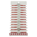 Bratara Martisor pentru Dama, Jolie, Model Trifoi in Contur, Set 12 bucati, Pandativ Argintiu din Inox cu Snur Rosu