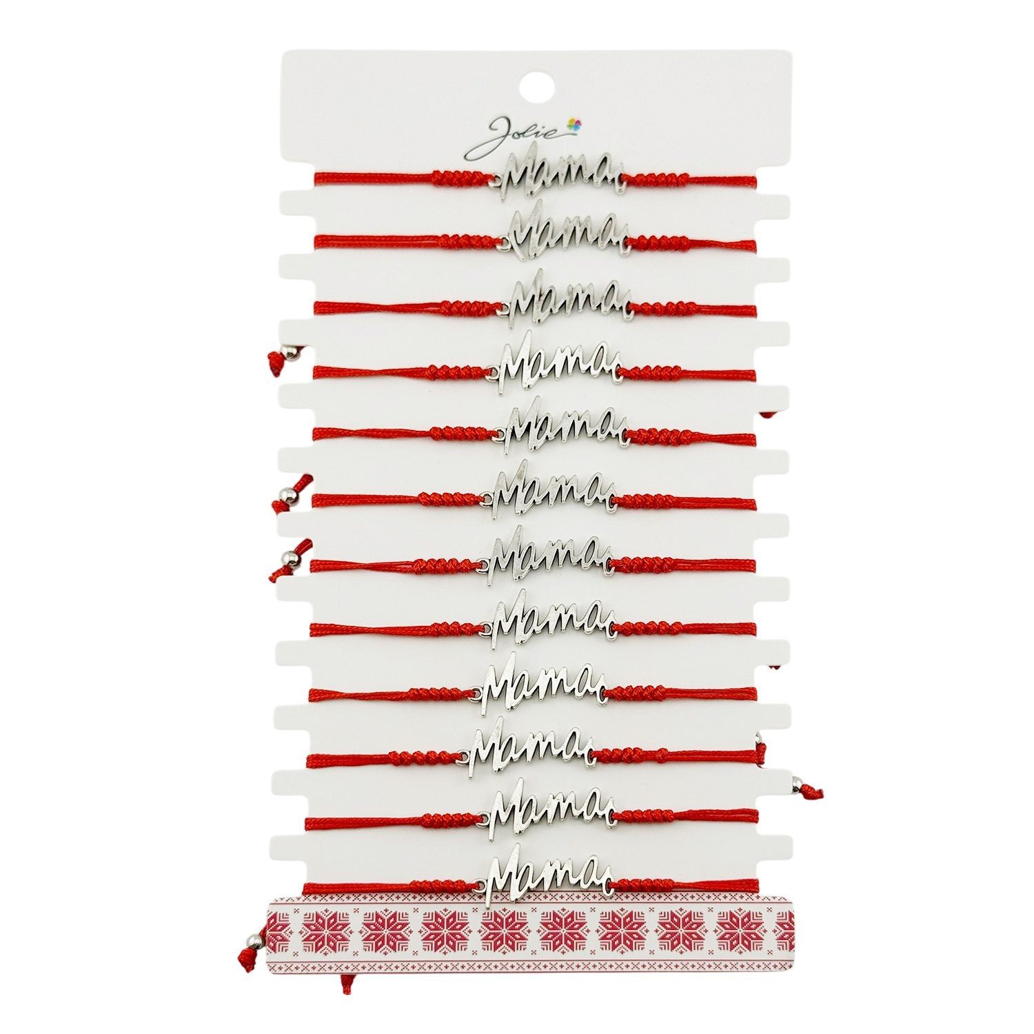 Martisor Bratara Impletita cu Pandantiv din Inox, Jolie, pentru Dama, Set 12 bucati, Snur Rosu Textil, Dimensiune