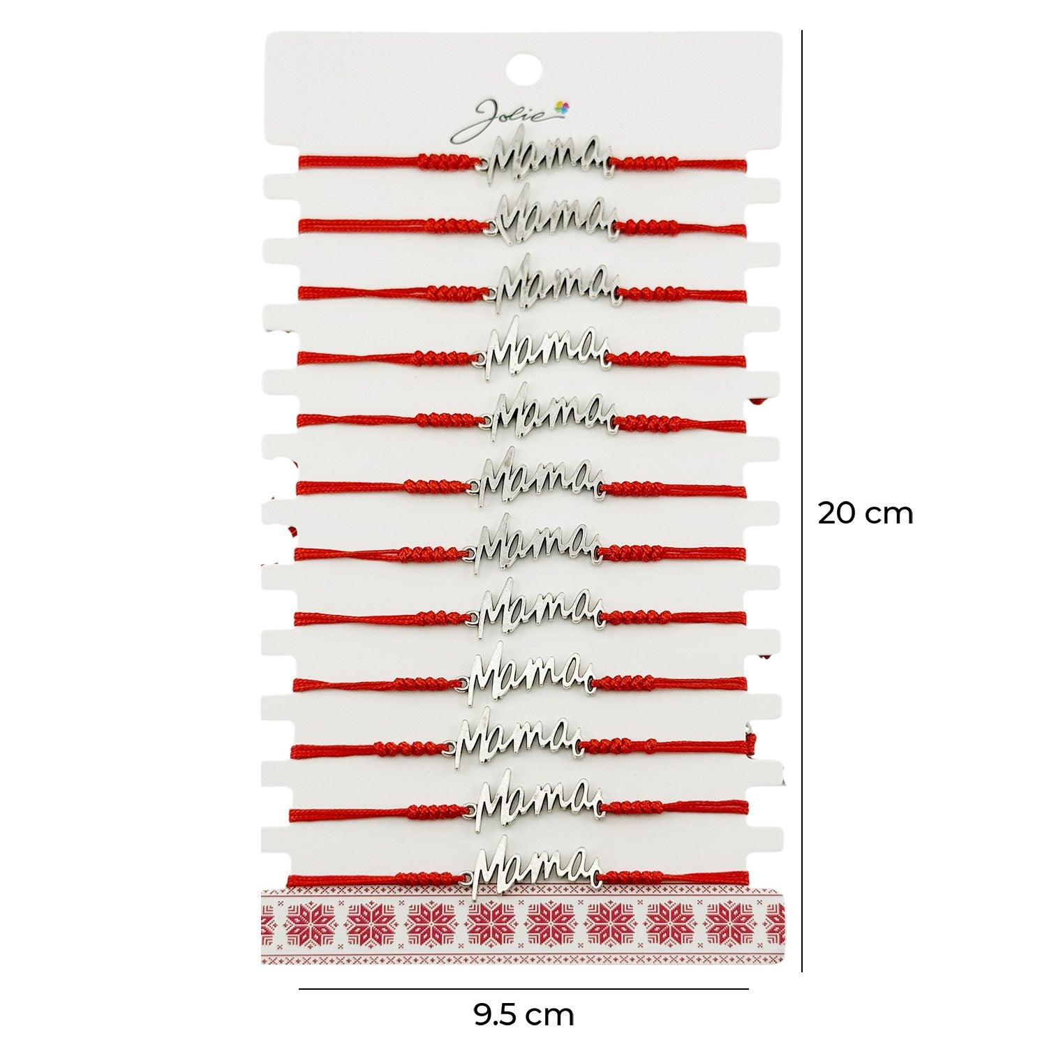 Martisor Bratara Impletita cu Pandantiv din Inox, Jolie, pentru Dama, Set 12 bucati, Snur Rosu Textil, Dimensiune