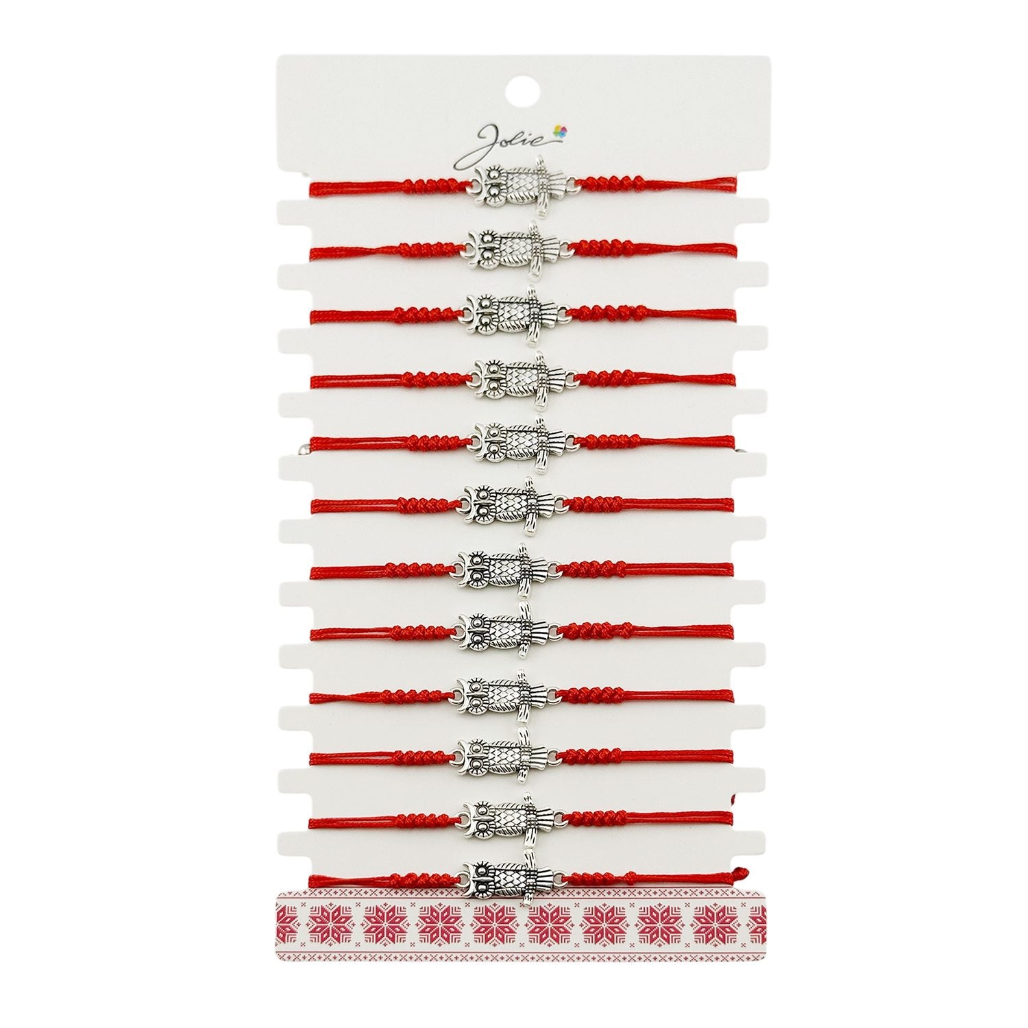 Martisor Bratara Impletita cu Pandantiv din Inox, Jolie, pentru Dama, Set 12 bucati, Snur Rosu Textil, Dimensiune