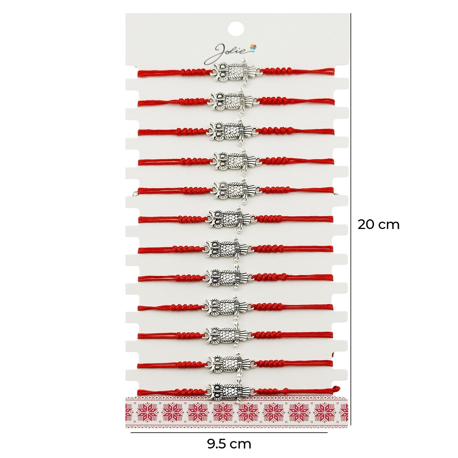 Martisor Bratara Impletita cu Pandantiv din Inox, Jolie, pentru Dama, Set 12 bucati, Snur Rosu Textil, Dimensiune