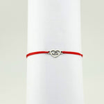 Bratara Martisor pentru Dama, Jolie, Model Inima, Set 12 bucati, Pandativ Argintiu din Inox cu Snur Rosu Ajustabil