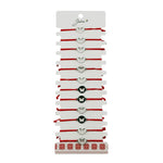 Bratara Martisor pentru Dama, Jolie, Model Fluture in Cerc, Set 12 bucati, Pandativ Argintiu din Inox cu Snur Rosu