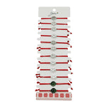 Bratara Martisor pentru Dama, Jolie, Model Smile, Set 12 bucati, Pandativ Argintiu din Inox cu Snur Rosu Ajustabil