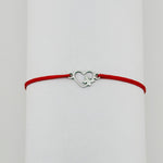 Bratara Martisor pentru Dama, Jolie, Model Inima cu Fluture, Set 12 bucati, Pandativ Argintiu din Inox cu Snur Rosu