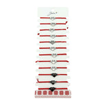Bratara Martisor pentru Dama, Jolie, Model Inima cu Text Mama, Set 12 bucati, Pandativ Argintiu din Inox cu Snur Rosu