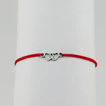 Bratara Martisor pentru Dama, Jolie, Model Doua Inimi, Set 12 bucati, Pandativ Argintiu din Inox cu Snur Rosu Ajustabil