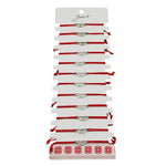 Bratara Martisor pentru Dama, Jolie, Model Doua Inimi, Set 12 bucati, Pandativ Argintiu din Inox cu Snur Rosu Ajustabil