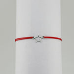 Bratara Martisor pentru Dama, Jolie, Model Stea, Set 12 bucati, Pandativ Argintiu din Inox cu Snur Rosu Ajustabil