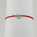 Bratara Martisor pentru Dama, Jolie, Model Inima cu Fluture, Set 12 bucati, Pandativ Argintiu din Inox cu Snur Rosu