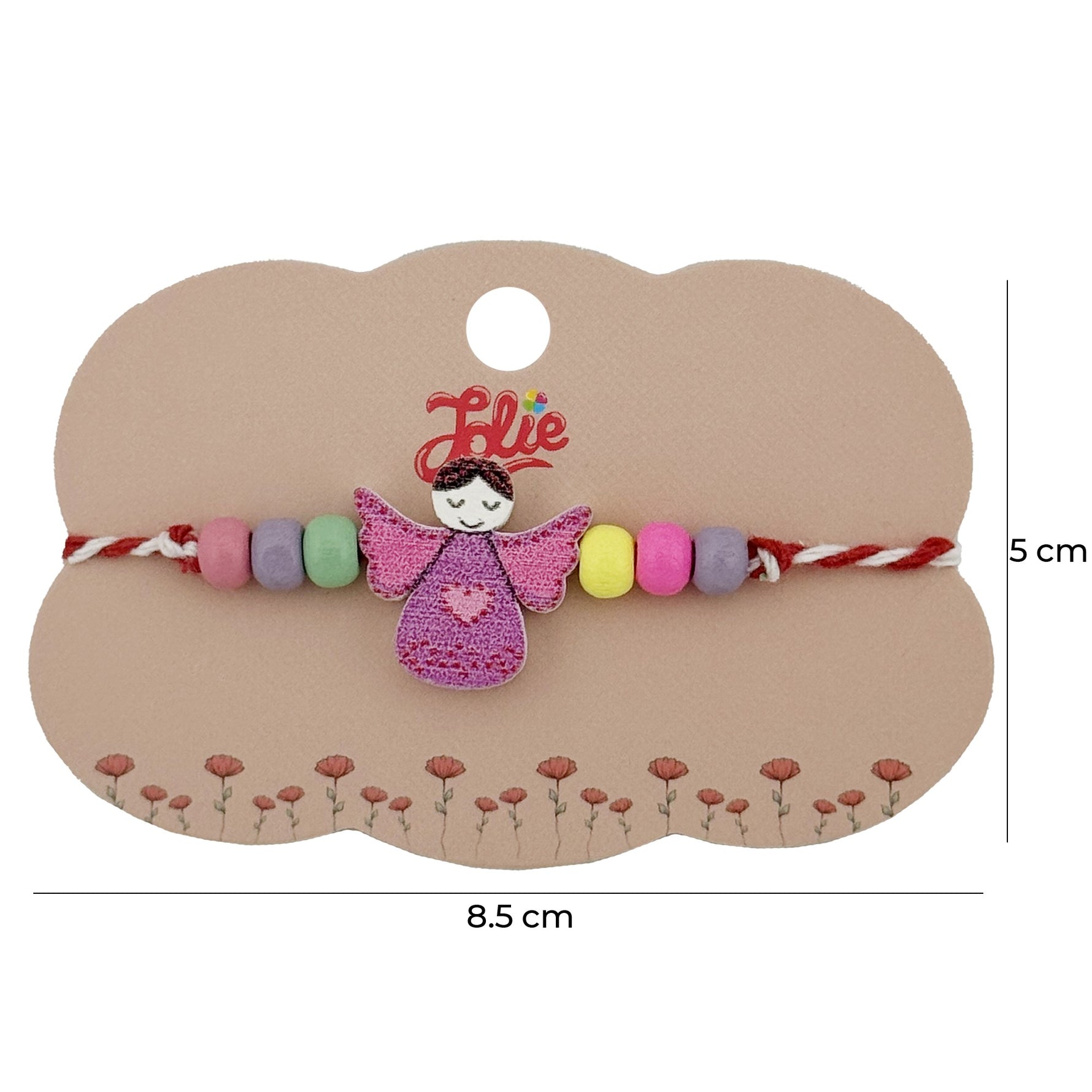 Bratara Martisor pentru Copii, Jolie, Pandativ Ingeras, cu Margele Multicolore, Snur Alb/Rosu, Mov/Multicolor