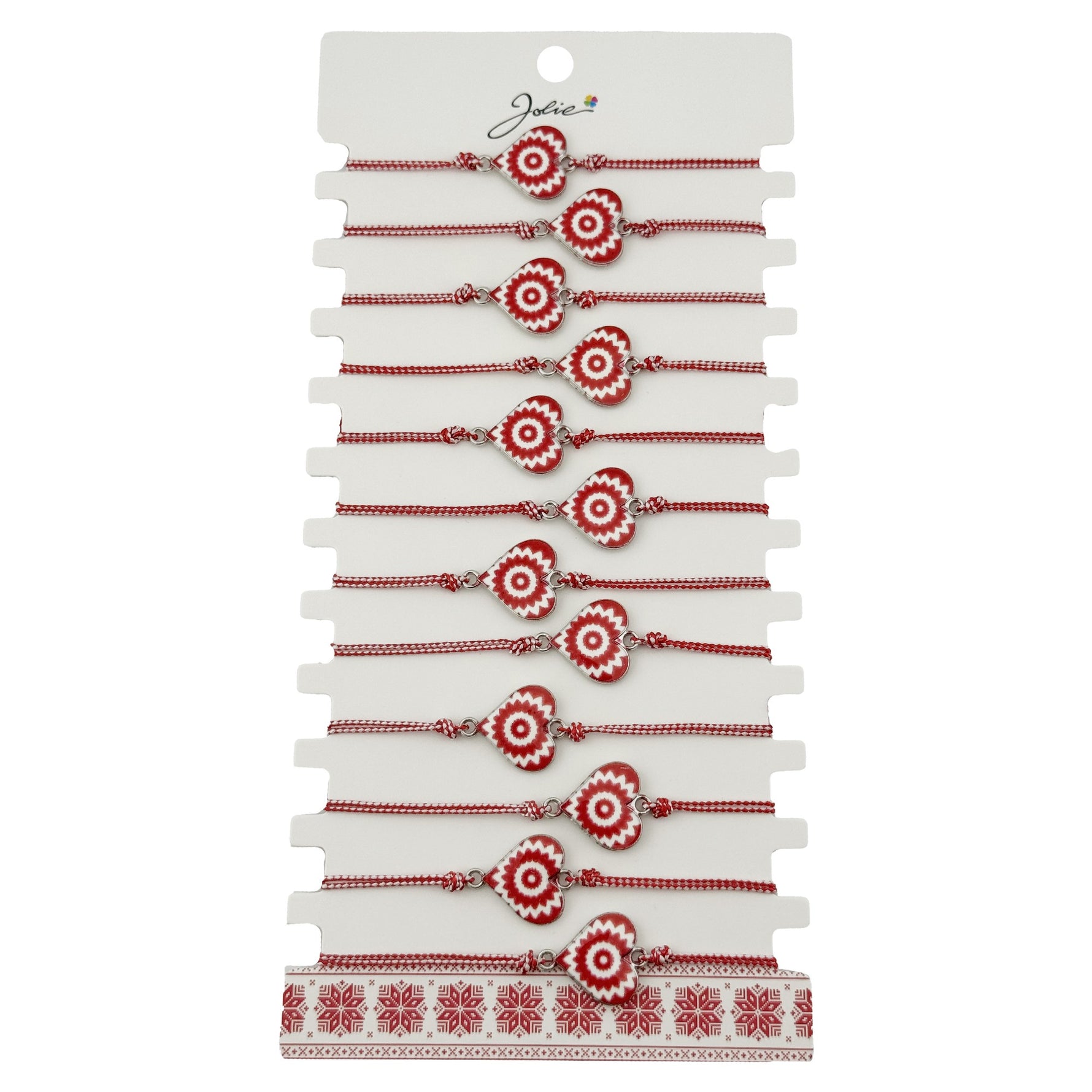 Bratara Martisor pentru Dama, Jolie, Model Inima, Set 12 bucati, Pandativ din Aliaj cu Print Traditional, Snur