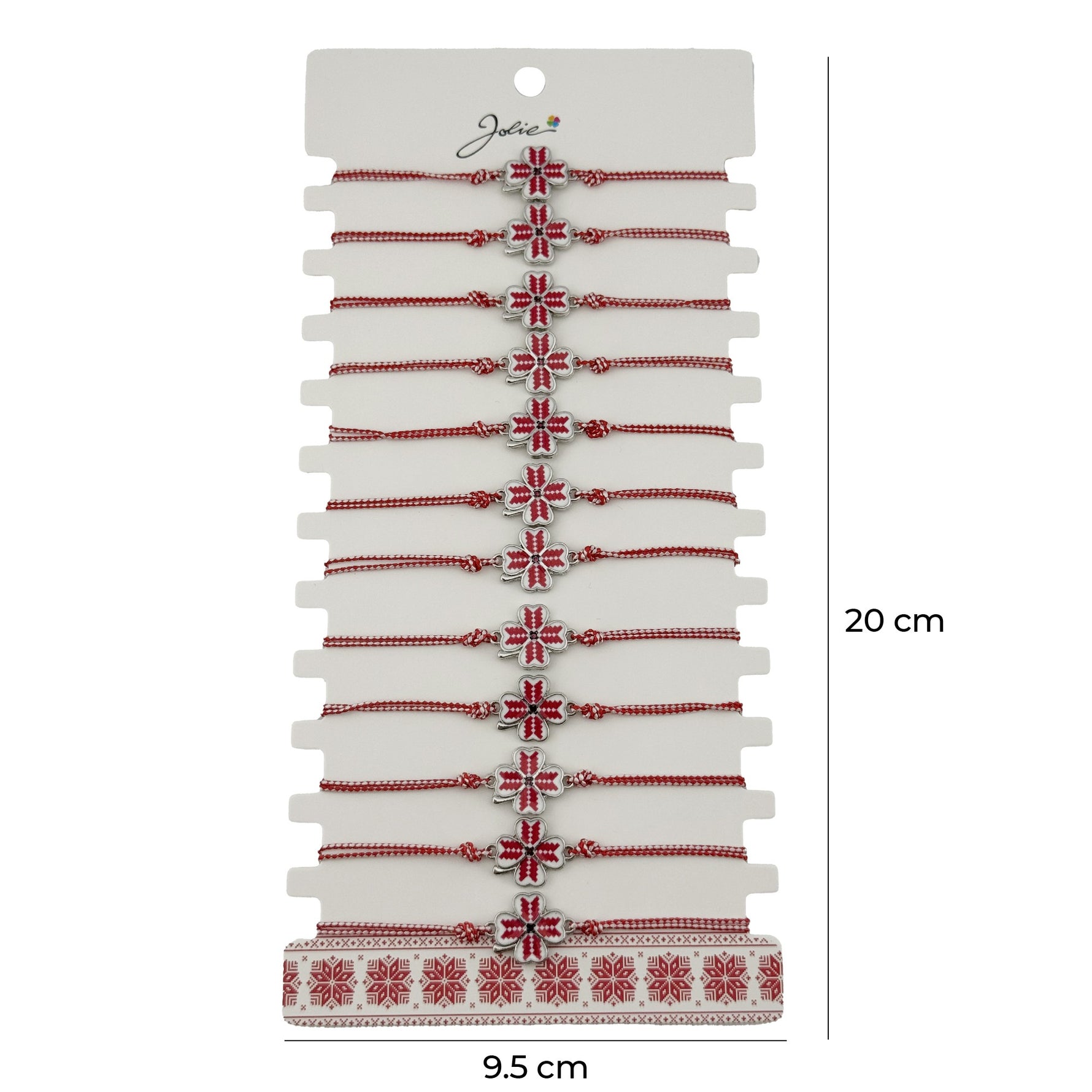 Bratara Martisor pentru Dama, Jolie, Model Trifoi, Set 12 bucati, Pandativ din Aliaj cu Print Traditional, Snur
