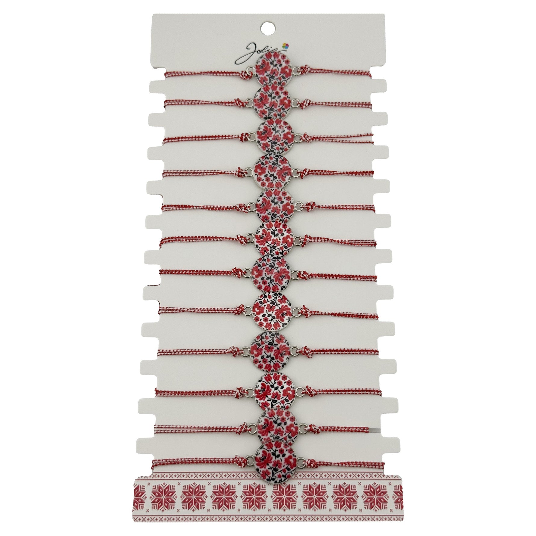 Bratara Martisor pentru Dama, Jolie, Model Rotund cu Flori, Set 12 bucati, Pandativ din Aliaj, cu Print Traditional,