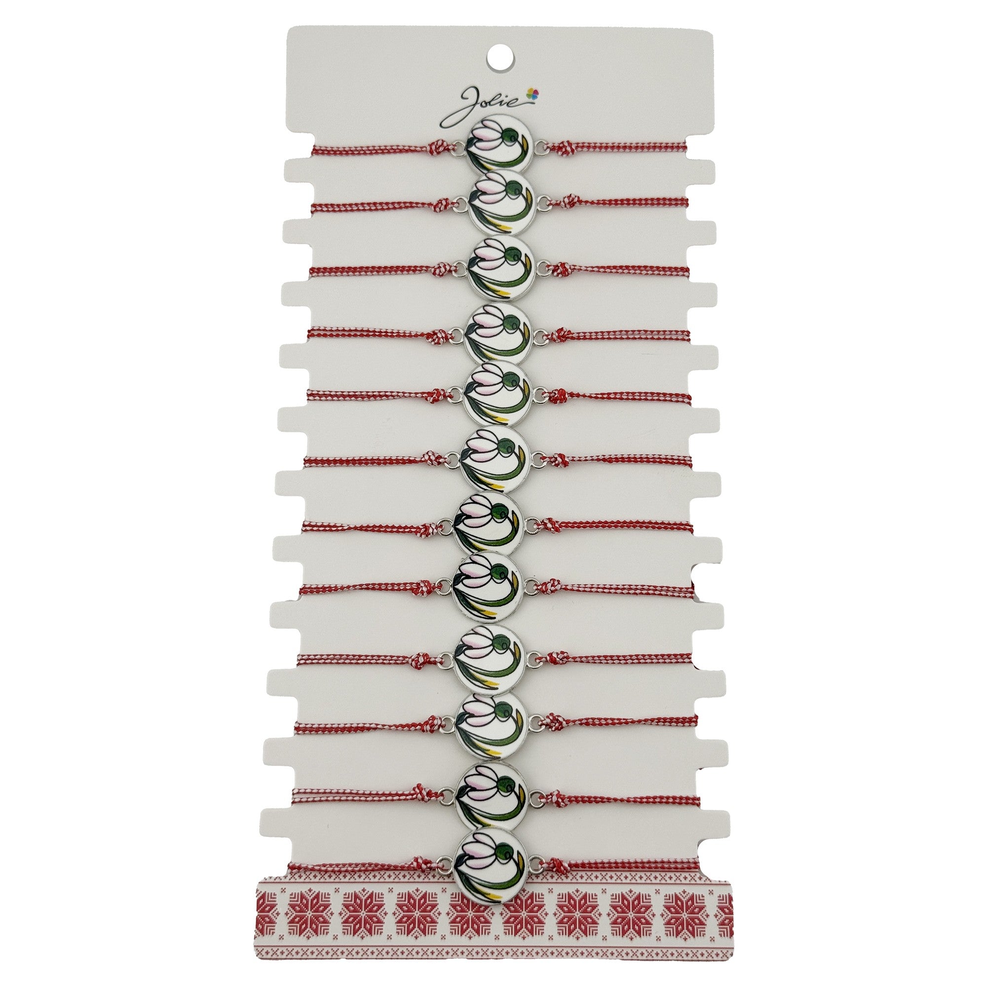 Bratara Martisor pentru Dama, Jolie, Model Rotund cu Ghiocel, Set 12 bucati, Pandativ din Aliaj cu Print Traditional,