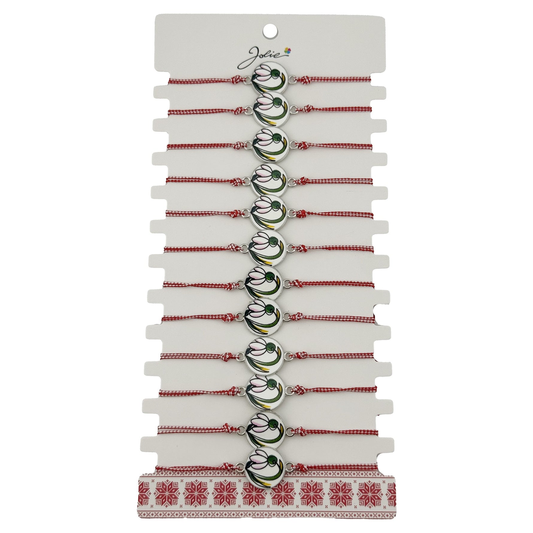 Bratara Martisor pentru Dama, Jolie, Model Rotund cu Ghiocel, Set 12 bucati, Pandativ din Aliaj cu Print Traditional,