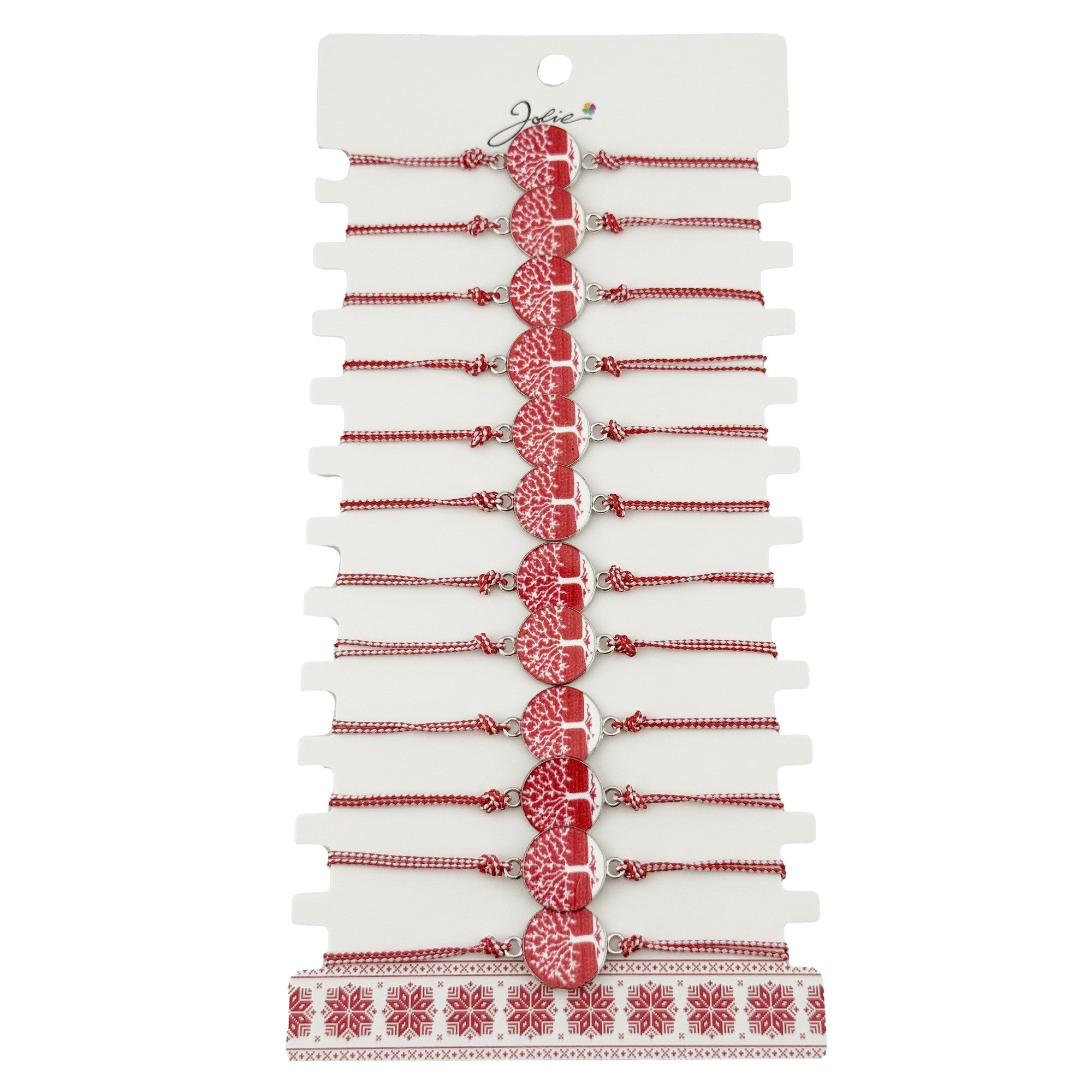 Bratara Martisor pentru Dama, Jolie, Model Rotund cu Copac, Set 12 bucati, Pandativ din Aliaj cu Print Traditional,