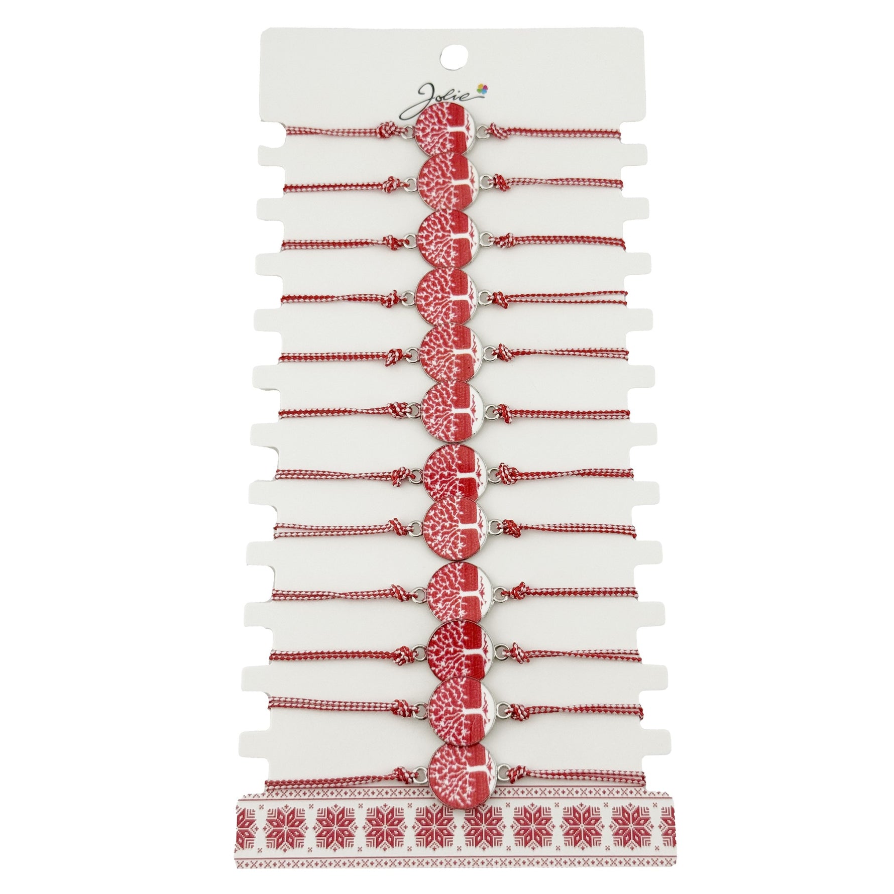 Bratara Martisor pentru Dama, Jolie, Model Rotund cu Copac, Set 12 bucati, Pandativ din Aliaj cu Print Traditional,