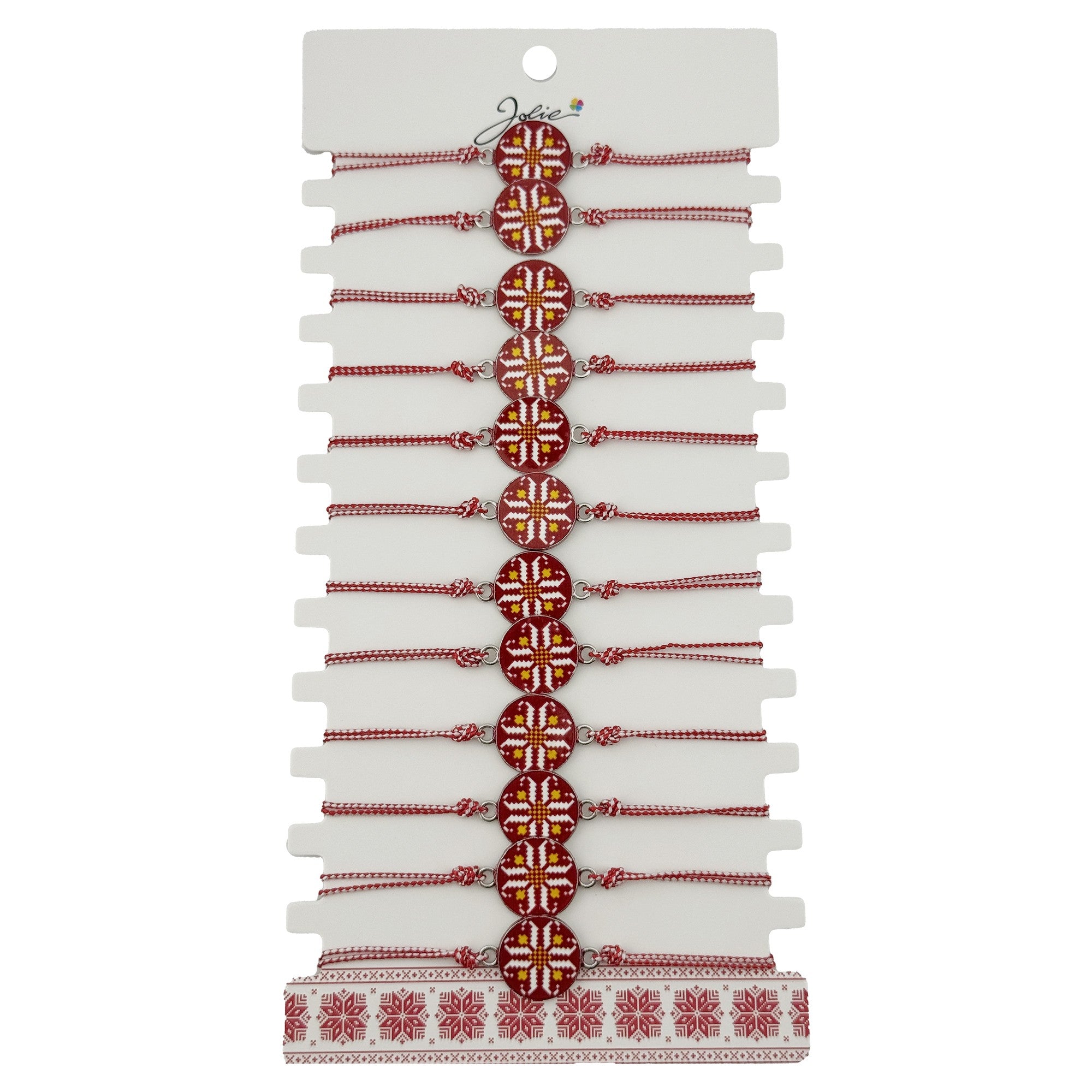 Bratara Martisor pentru Dama, Jolie, Model Rotund Port Traditional, Set 12 bucati, Pandativ din Aliaj cu Print