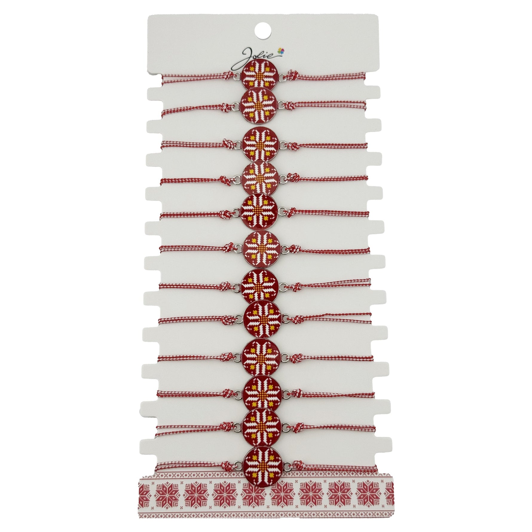 Bratara Martisor pentru Dama, Jolie, Model Rotund Port Traditional, Set 12 bucati, Pandativ din Aliaj cu Print