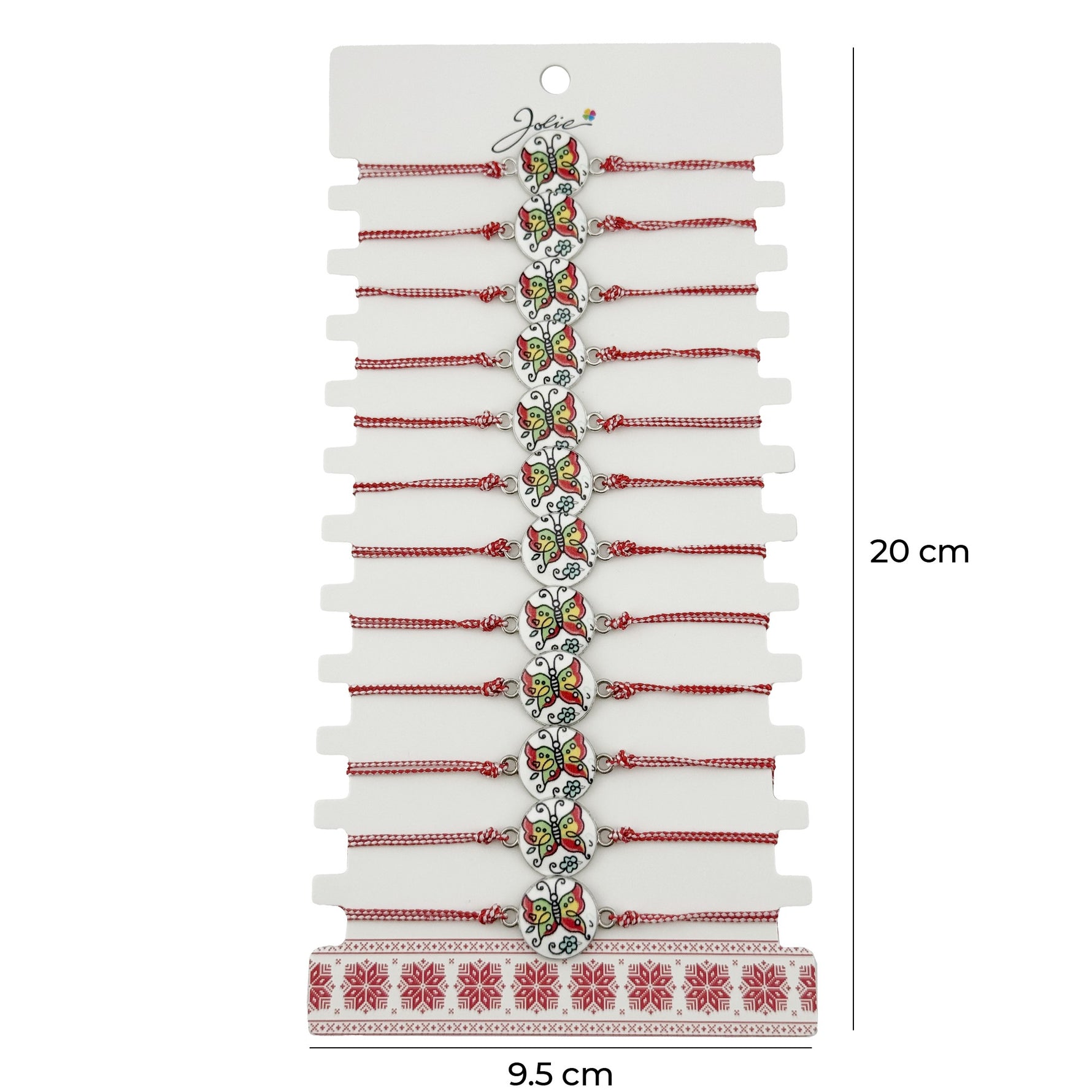 Bratara Martisor pentru Dama, Jolie, Model Fluture, Set 12 bucati, Pandativ din Aliaj cu Print Traditional, Snur