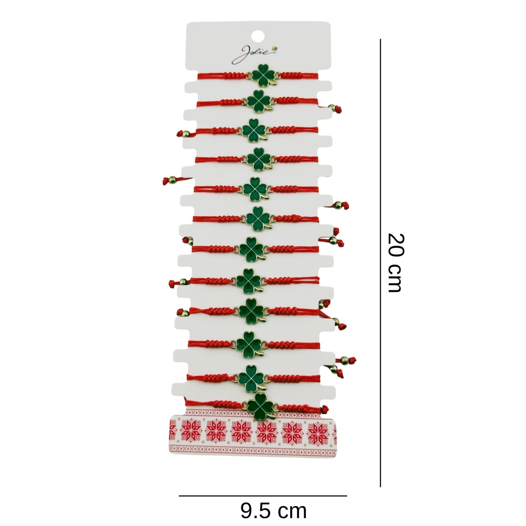 Bratara Martisor pentru Dama, Jolie, Model Trifoi, Set 12 bucati, Pandativ Auriu din Inox cu Snur Rosu Ajustabil